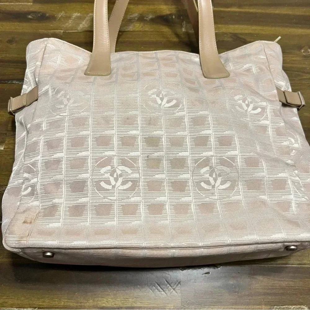 Chanel Travel Line Coco Tote CC Logo Monogram Beige Cream Nylon Vintage - Picture 17 of 17